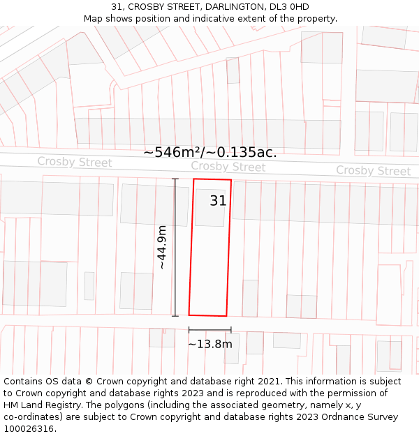 31, CROSBY STREET, DARLINGTON, DL3 0HD: Plot and title map