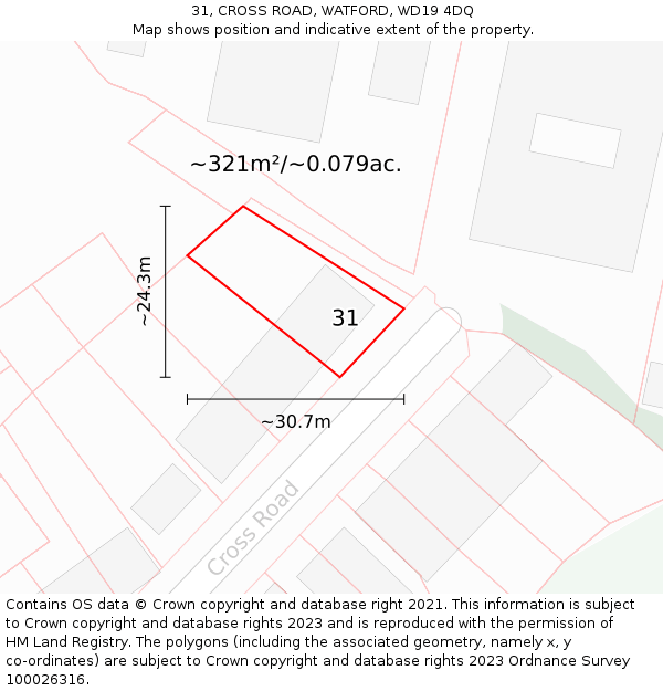 31, CROSS ROAD, WATFORD, WD19 4DQ: Plot and title map