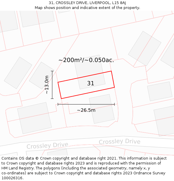 31, CROSSLEY DRIVE, LIVERPOOL, L15 8AJ: Plot and title map