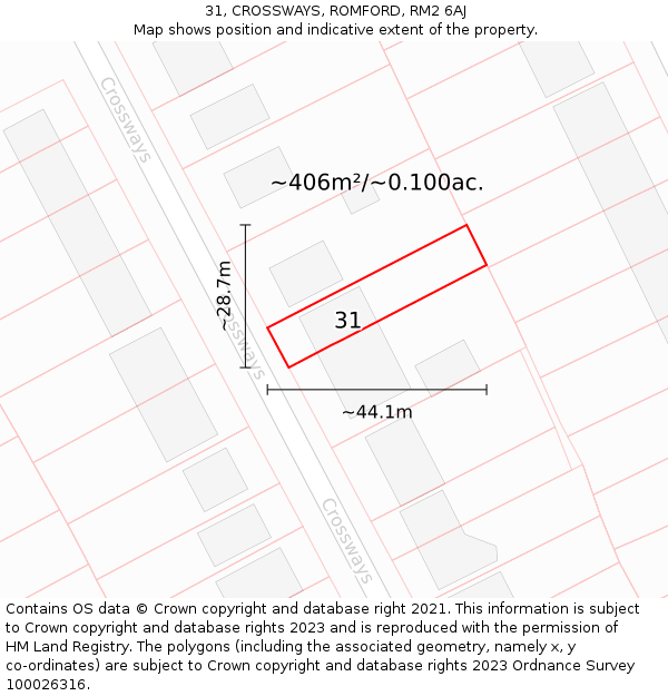 31, CROSSWAYS, ROMFORD, RM2 6AJ: Plot and title map