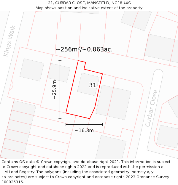 31, CURBAR CLOSE, MANSFIELD, NG18 4XS: Plot and title map