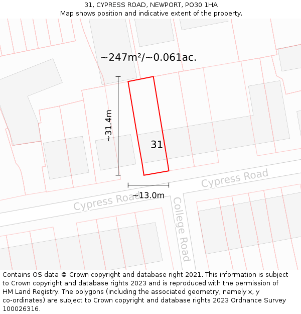 31, CYPRESS ROAD, NEWPORT, PO30 1HA: Plot and title map