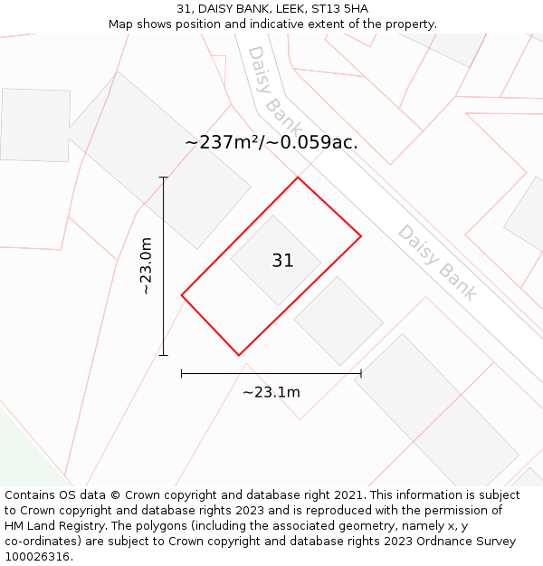 31, DAISY BANK, LEEK, ST13 5HA: Plot and title map