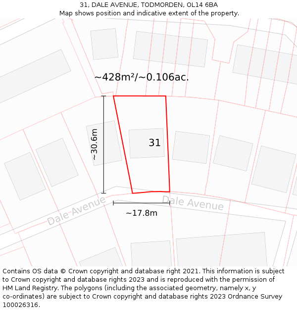 31, DALE AVENUE, TODMORDEN, OL14 6BA: Plot and title map