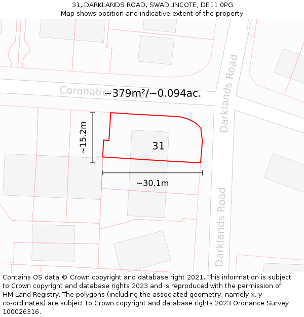 31, DARKLANDS ROAD, SWADLINCOTE, DE11 0PG: Plot and title map