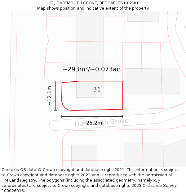 31, DARTMOUTH GROVE, REDCAR, TS10 2NU: Plot and title map