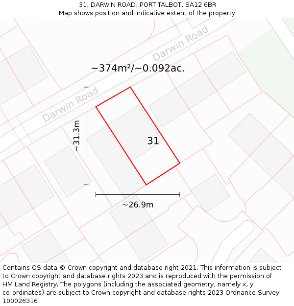 31, DARWIN ROAD, PORT TALBOT, SA12 6BR: Plot and title map