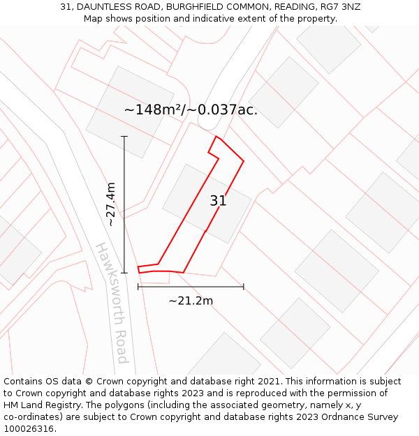 31, DAUNTLESS ROAD, BURGHFIELD COMMON, READING, RG7 3NZ: Plot and title map