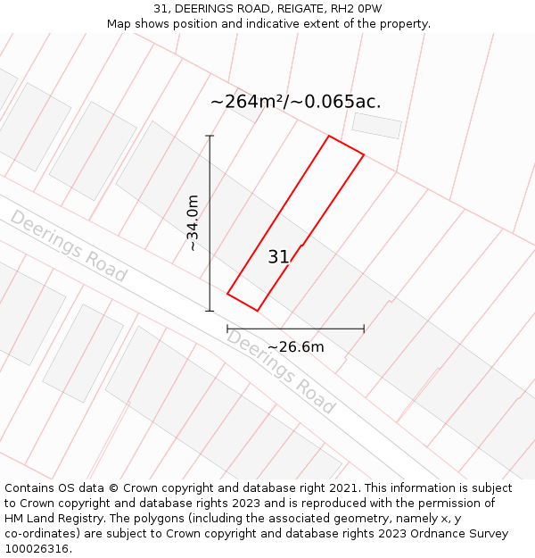 31, DEERINGS ROAD, REIGATE, RH2 0PW: Plot and title map