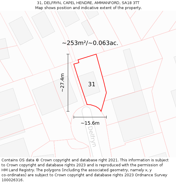 31, DELFRYN, CAPEL HENDRE, AMMANFORD, SA18 3TT: Plot and title map