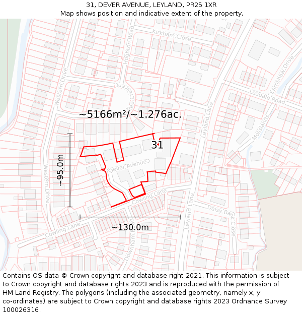 31, DEVER AVENUE, LEYLAND, PR25 1XR: Plot and title map