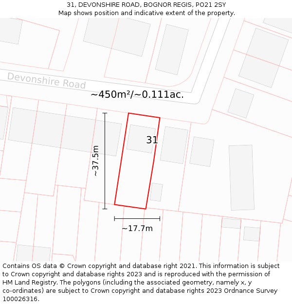 31, DEVONSHIRE ROAD, BOGNOR REGIS, PO21 2SY: Plot and title map