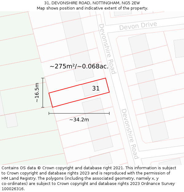 31, DEVONSHIRE ROAD, NOTTINGHAM, NG5 2EW: Plot and title map