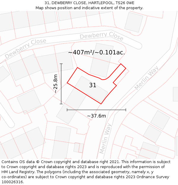 31, DEWBERRY CLOSE, HARTLEPOOL, TS26 0WE: Plot and title map