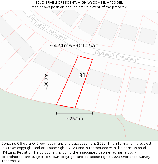 31, DISRAELI CRESCENT, HIGH WYCOMBE, HP13 5EL: Plot and title map