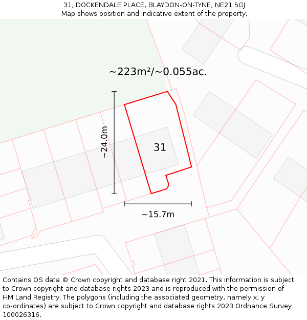 31, DOCKENDALE PLACE, BLAYDON-ON-TYNE, NE21 5GJ: Plot and title map