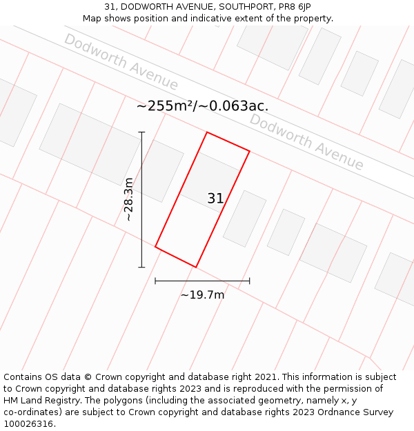 31, DODWORTH AVENUE, SOUTHPORT, PR8 6JP: Plot and title map