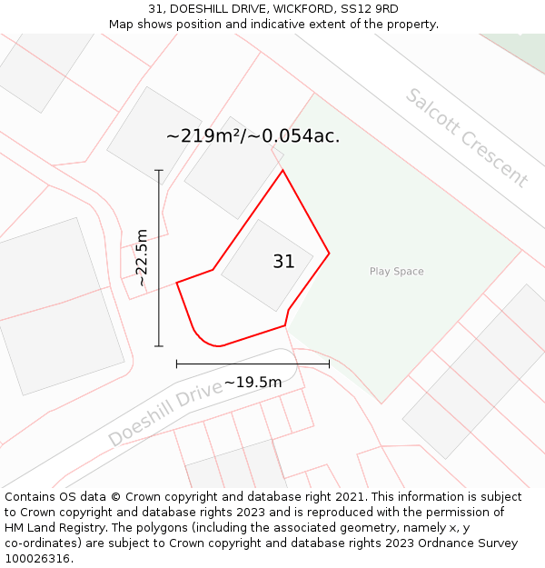 31, DOESHILL DRIVE, WICKFORD, SS12 9RD: Plot and title map