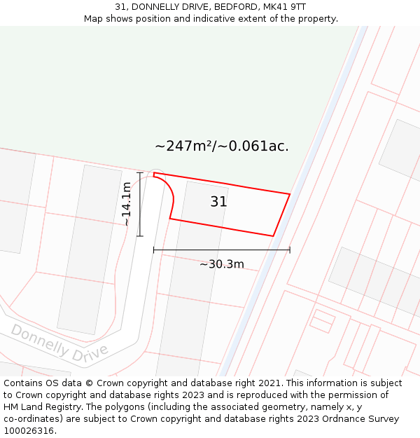 31, DONNELLY DRIVE, BEDFORD, MK41 9TT: Plot and title map