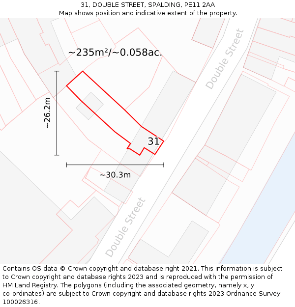 31, DOUBLE STREET, SPALDING, PE11 2AA: Plot and title map