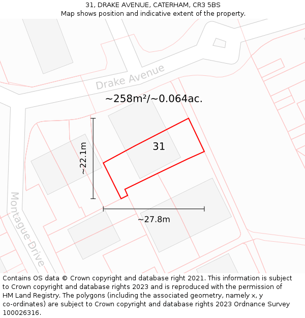 31, DRAKE AVENUE, CATERHAM, CR3 5BS: Plot and title map