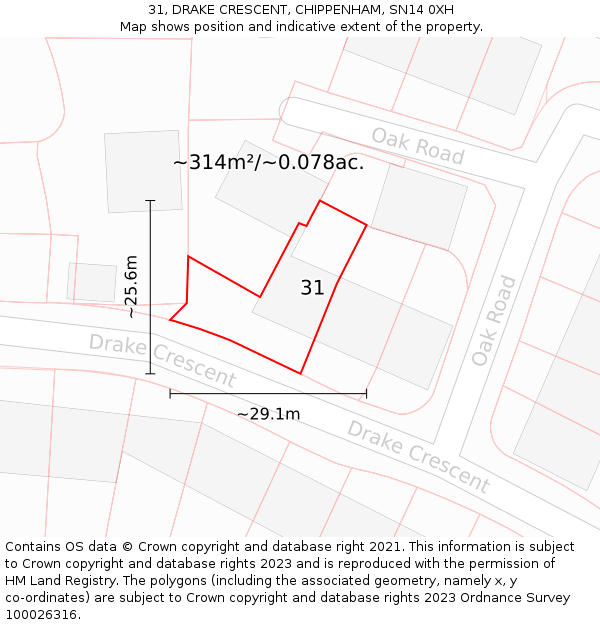 31, DRAKE CRESCENT, CHIPPENHAM, SN14 0XH: Plot and title map