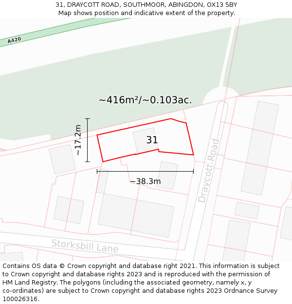 31, DRAYCOTT ROAD, SOUTHMOOR, ABINGDON, OX13 5BY: Plot and title map