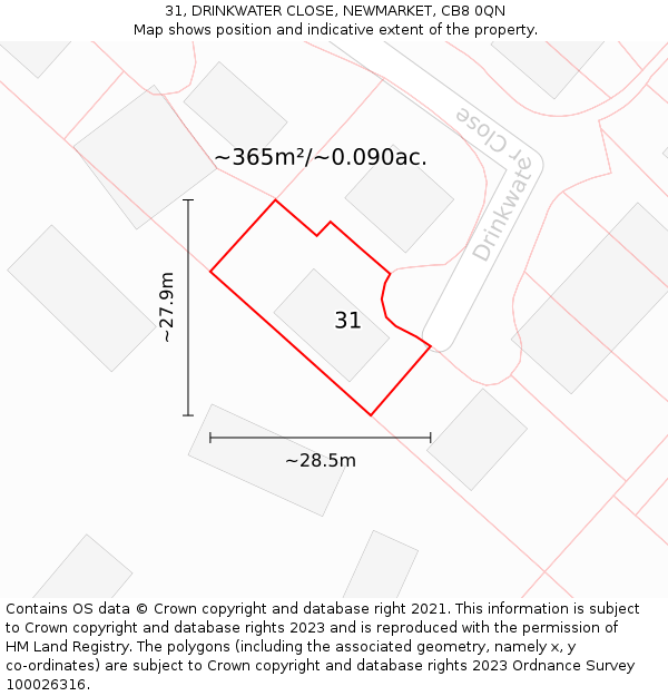 31, DRINKWATER CLOSE, NEWMARKET, CB8 0QN: Plot and title map