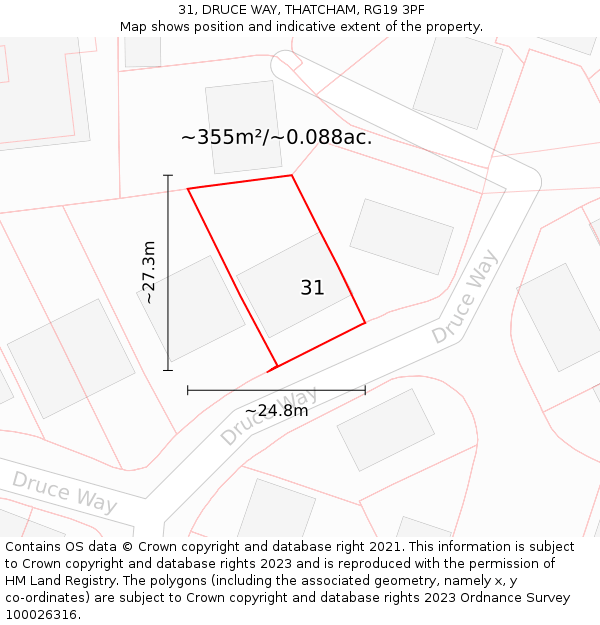 31, DRUCE WAY, THATCHAM, RG19 3PF: Plot and title map