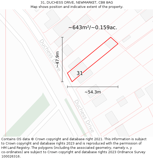 31, DUCHESS DRIVE, NEWMARKET, CB8 8AG: Plot and title map