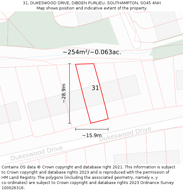 31, DUKESWOOD DRIVE, DIBDEN PURLIEU, SOUTHAMPTON, SO45 4NH: Plot and title map