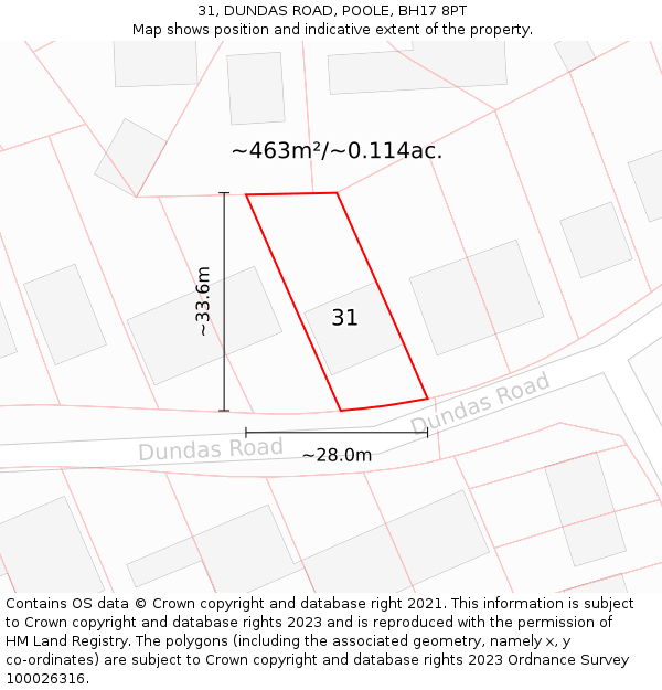 31, DUNDAS ROAD, POOLE, BH17 8PT: Plot and title map
