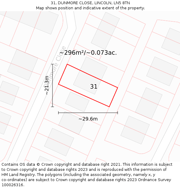 31, DUNMORE CLOSE, LINCOLN, LN5 8TN: Plot and title map