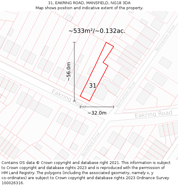 31, EAKRING ROAD, MANSFIELD, NG18 3DA: Plot and title map