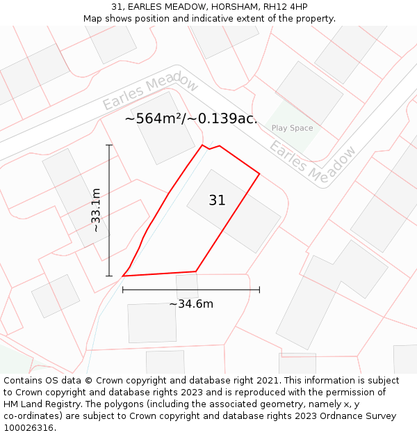 31, EARLES MEADOW, HORSHAM, RH12 4HP: Plot and title map