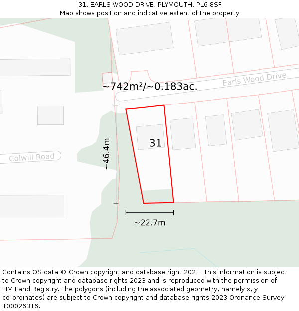 31, EARLS WOOD DRIVE, PLYMOUTH, PL6 8SF: Plot and title map