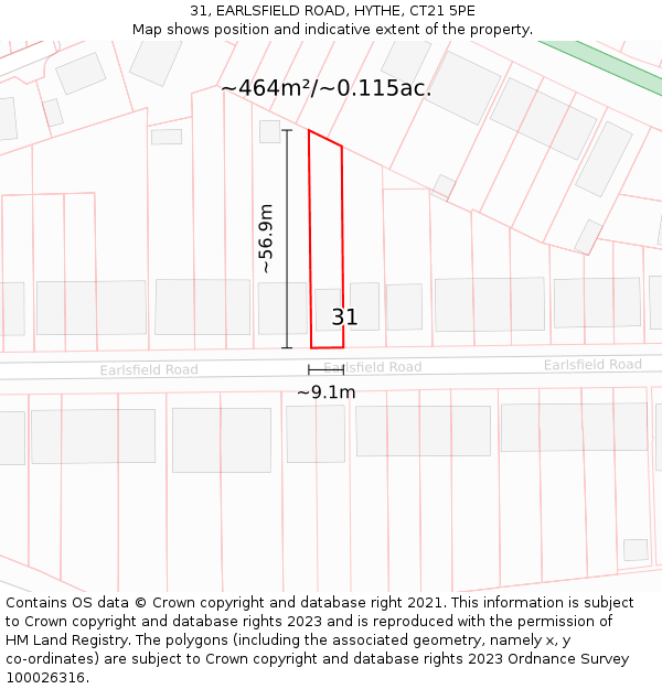 31, EARLSFIELD ROAD, HYTHE, CT21 5PE: Plot and title map