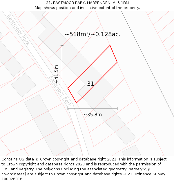 31, EASTMOOR PARK, HARPENDEN, AL5 1BN: Plot and title map