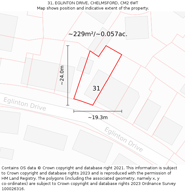 31, EGLINTON DRIVE, CHELMSFORD, CM2 6WT: Plot and title map