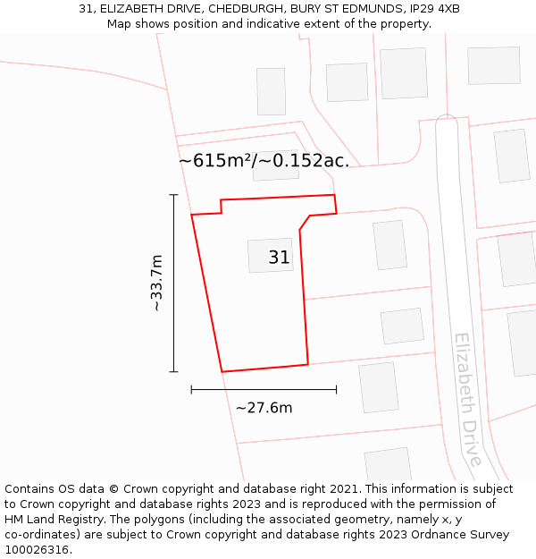 31, ELIZABETH DRIVE, CHEDBURGH, BURY ST EDMUNDS, IP29 4XB: Plot and title map