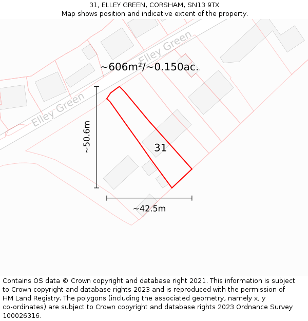 31, ELLEY GREEN, CORSHAM, SN13 9TX: Plot and title map