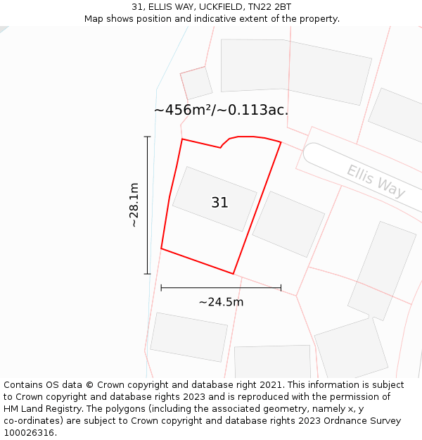 31, ELLIS WAY, UCKFIELD, TN22 2BT: Plot and title map