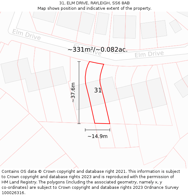 31, ELM DRIVE, RAYLEIGH, SS6 8AB: Plot and title map