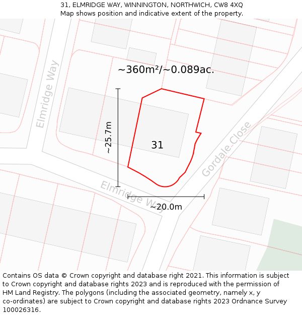 31, ELMRIDGE WAY, WINNINGTON, NORTHWICH, CW8 4XQ: Plot and title map