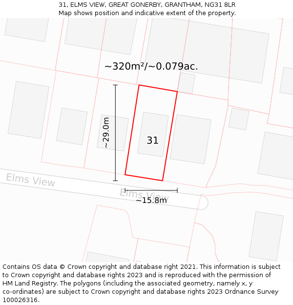 31, ELMS VIEW, GREAT GONERBY, GRANTHAM, NG31 8LR: Plot and title map