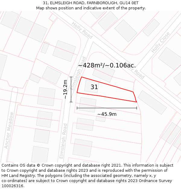 31, ELMSLEIGH ROAD, FARNBOROUGH, GU14 0ET: Plot and title map