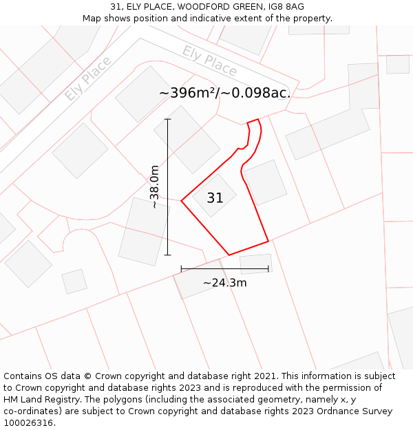 31, ELY PLACE, WOODFORD GREEN, IG8 8AG: Plot and title map