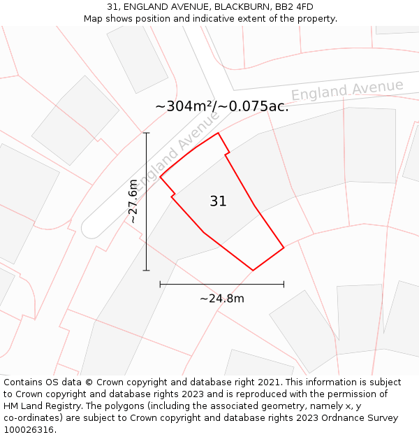 31, ENGLAND AVENUE, BLACKBURN, BB2 4FD: Plot and title map