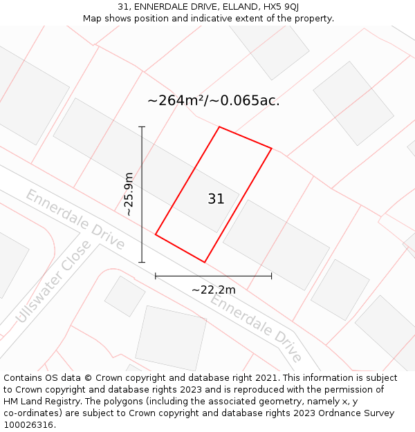 31, ENNERDALE DRIVE, ELLAND, HX5 9QJ: Plot and title map