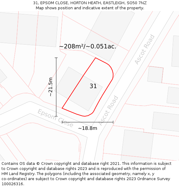 31, EPSOM CLOSE, HORTON HEATH, EASTLEIGH, SO50 7NZ: Plot and title map